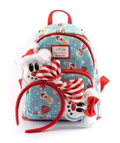 Under The Sea Collectibles Disney Snowman Mickey Minnie AOP Loungefly Mini Backpack & Headband Combo